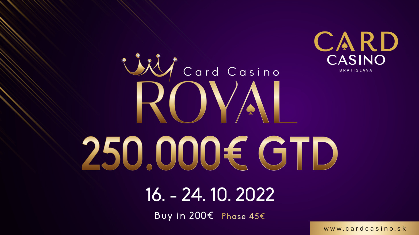 Get ready for a unique tournament. The €250,000 GTD Card Casino ROYAL will be played in October