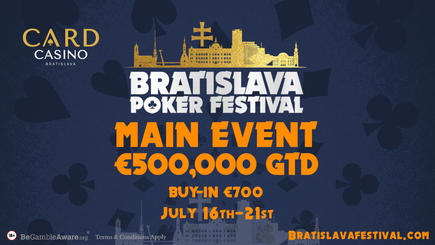 The Bratislava Poker Festival with €500,000 GTD Main Event will be played in July!