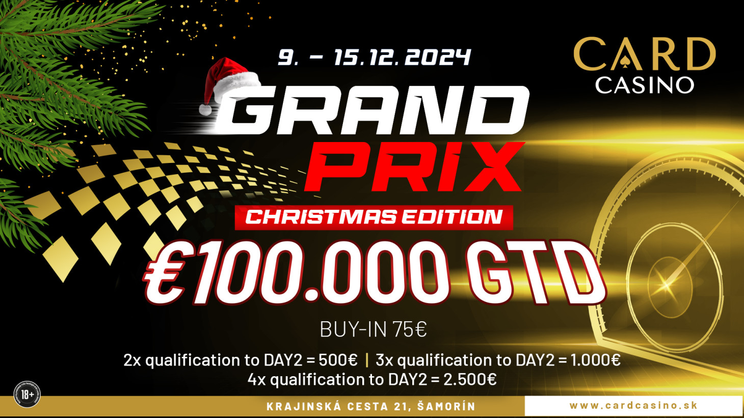 Vianočné Grand Prix s darčekom. Buy-in len 75€ a 100.000€ GTD