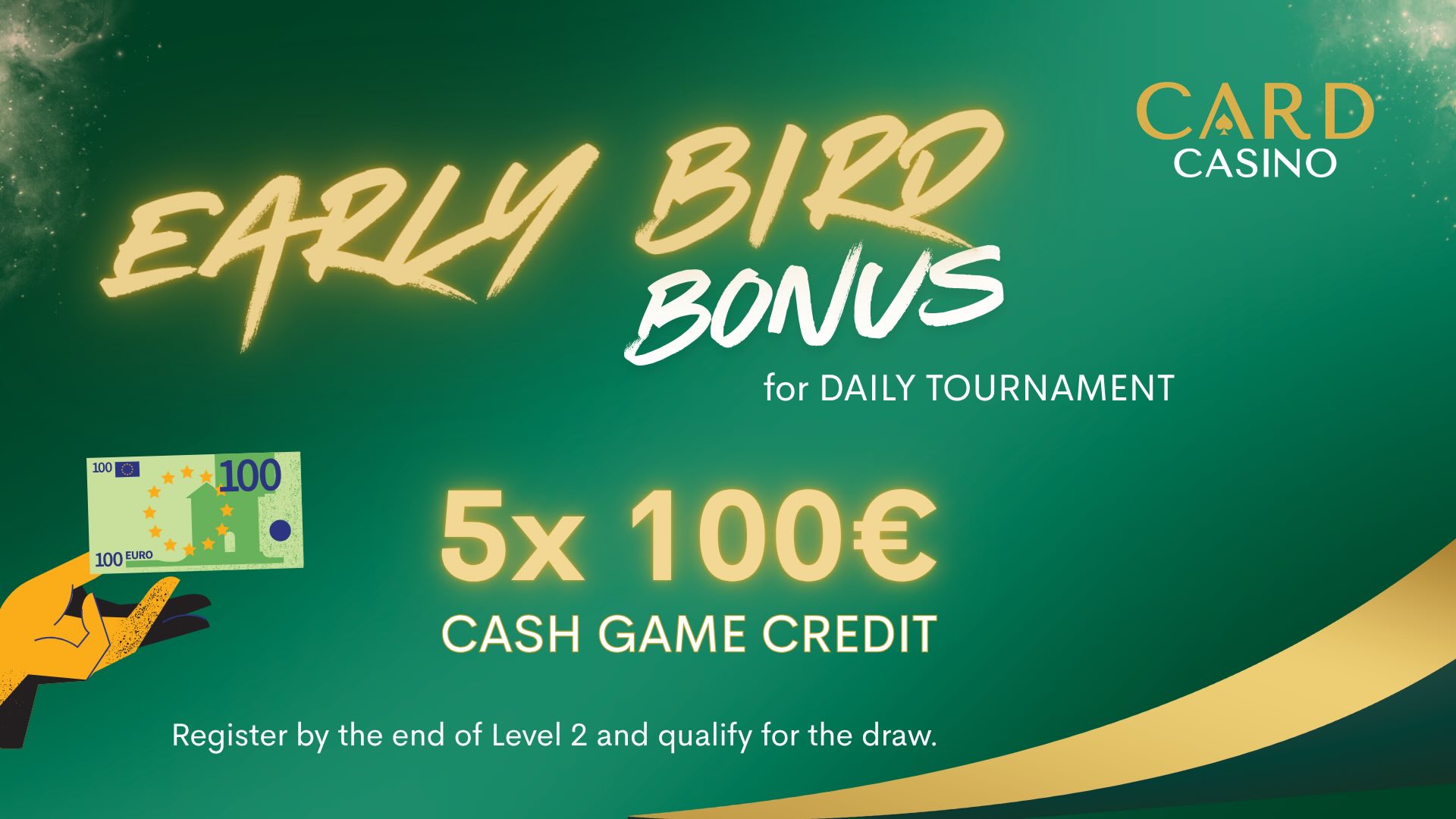 Začni turnaj od začiatku a získaj odmenu 100 € na CASH Game